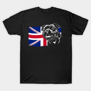 Staffordshire Bull Terrier Mom Dad Union Jack Flag patriotic dog T-Shirt